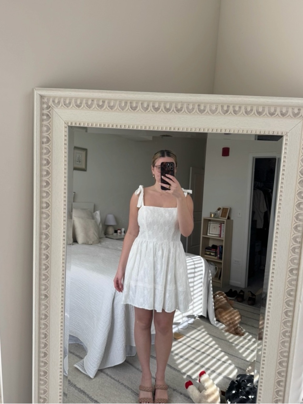 White Eyelet Tie-Strap Sundress